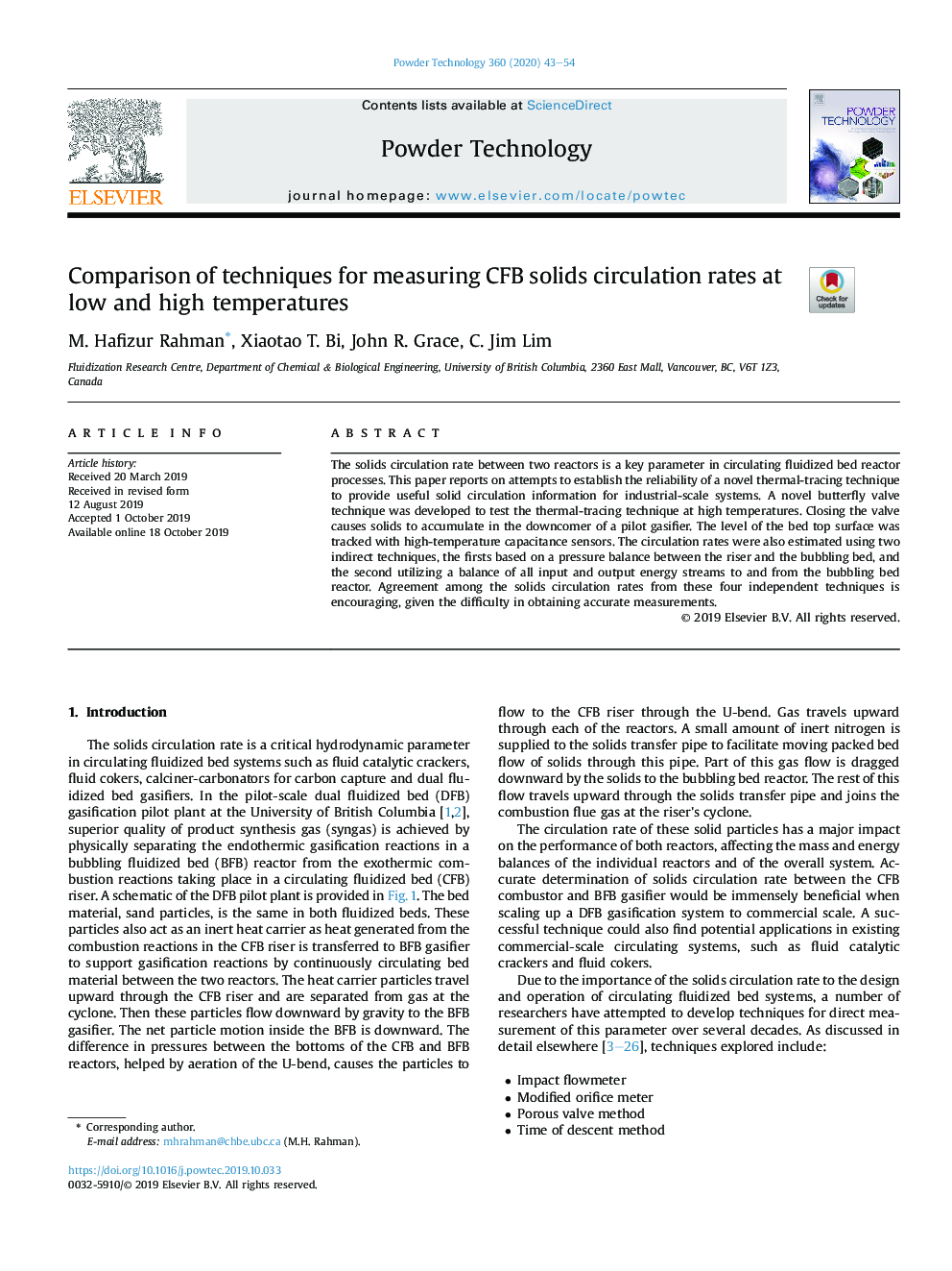 Comparison of techniques for measuring CFB solids circulation rates at low and high temperatures