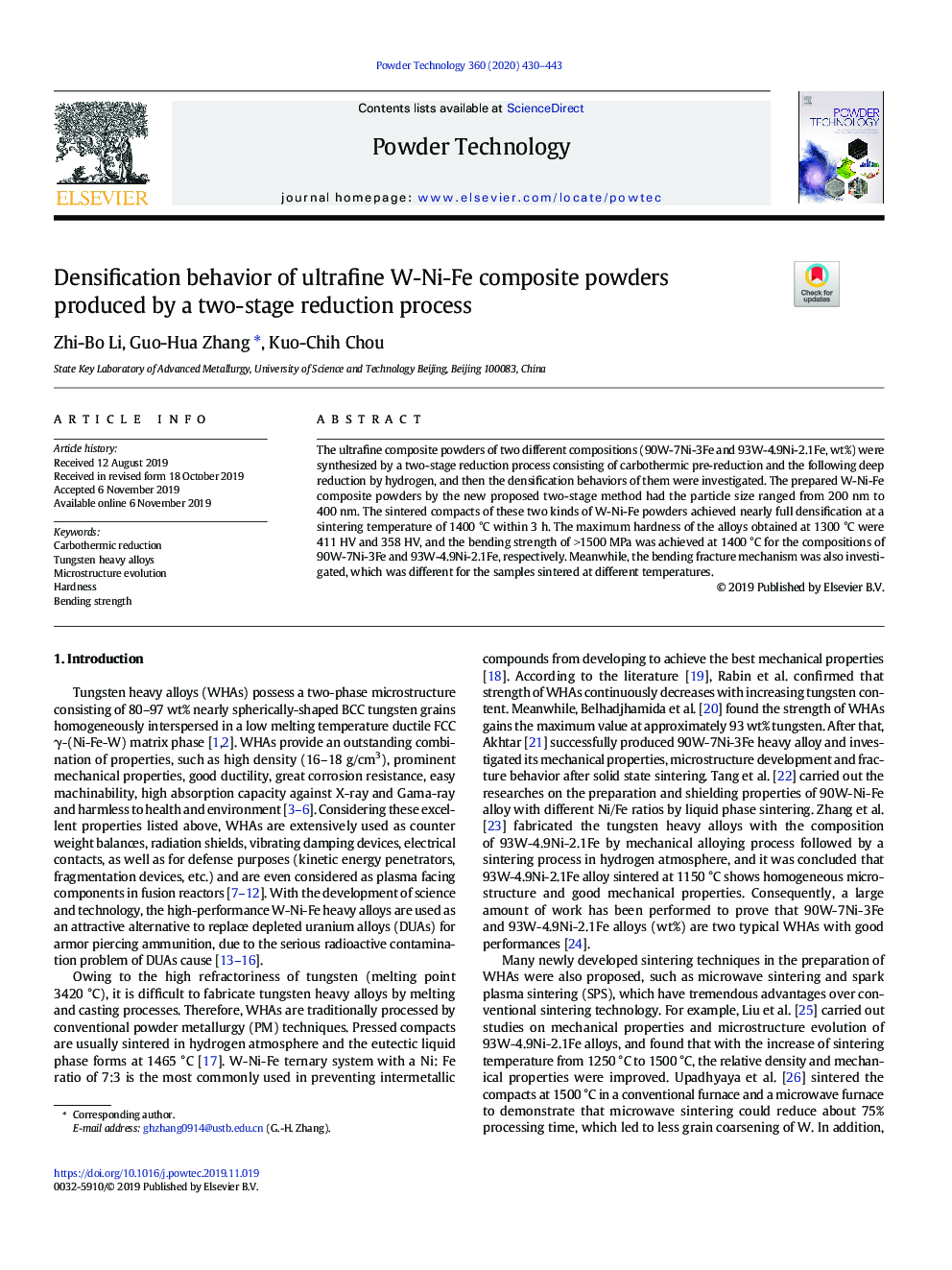 Densification behavior of ultrafine W-Ni-Fe composite powders produced by a two-stage reduction process