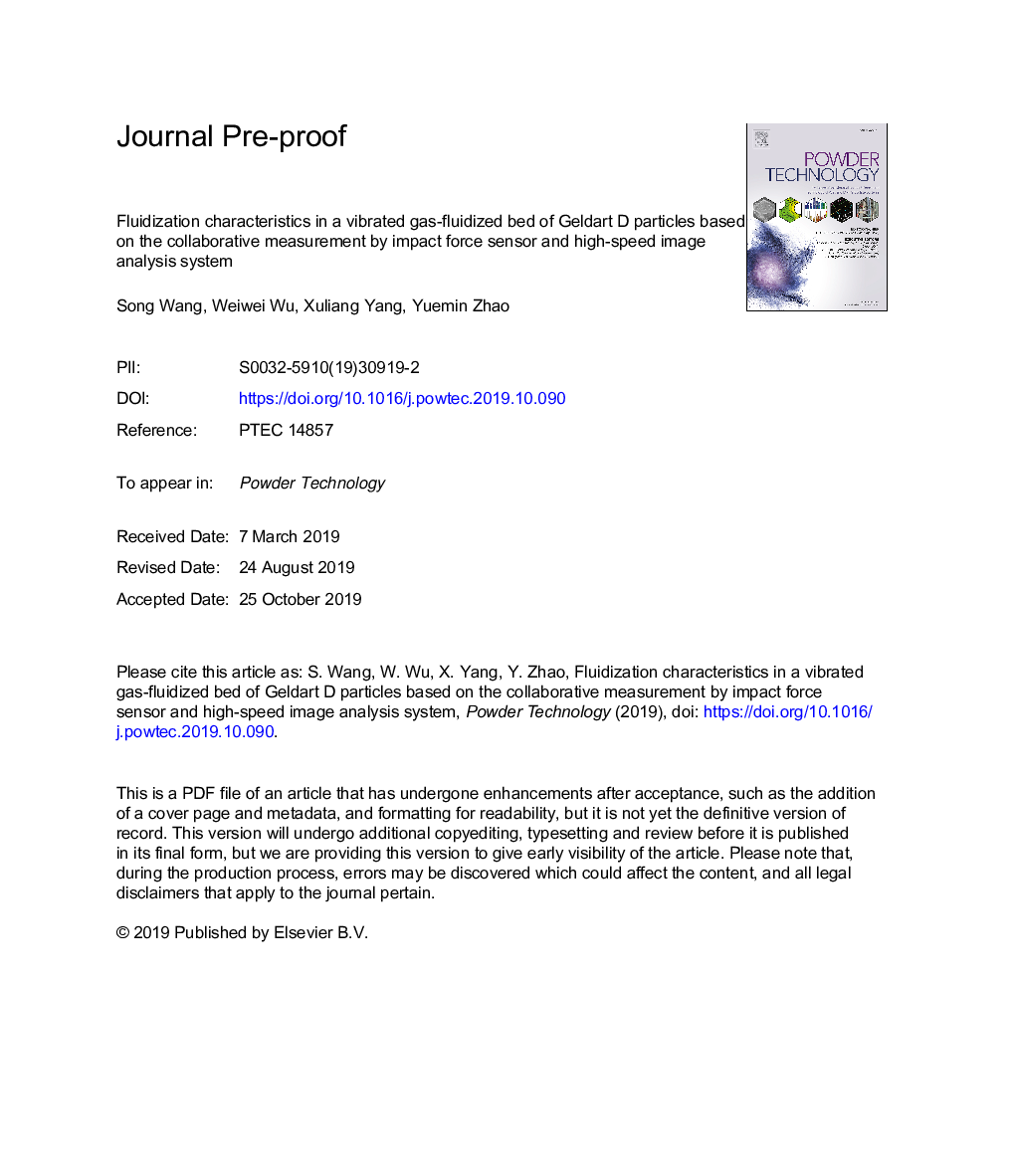 Fluidization characteristics in a vibrated gas-fluidized bed of Geldart D particles based on the collaborative measurement by impact force sensor and high-speed image analysis system