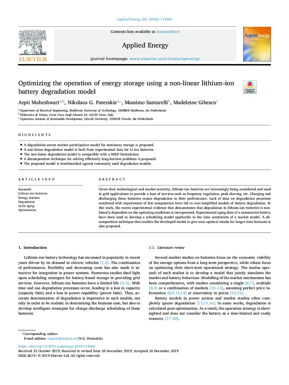 Optimizing the operation of energy storage using a non-linear lithium-ion battery degradation model