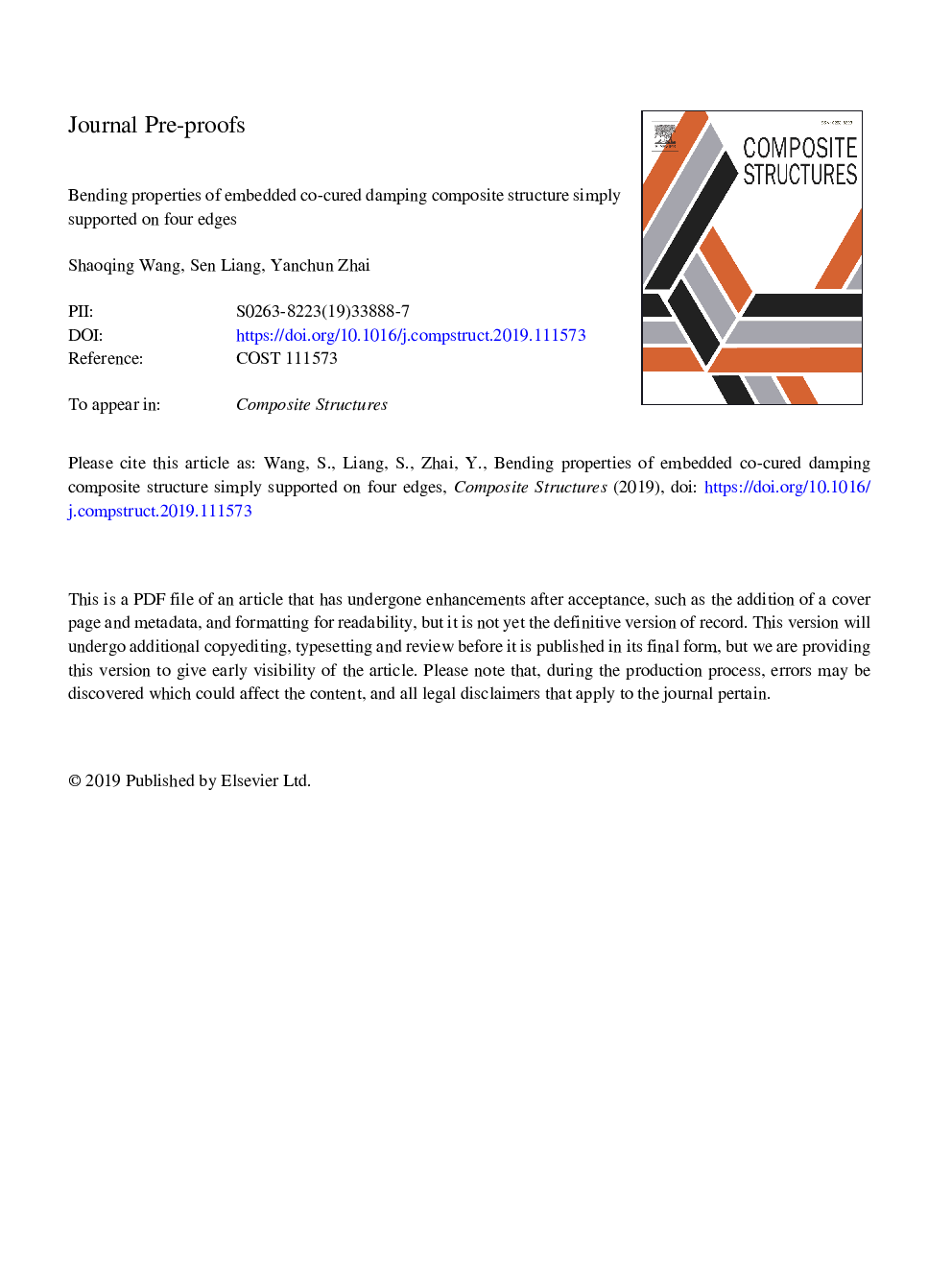 Bending properties of embedded co-cured damping composite structure simply supported on four edges