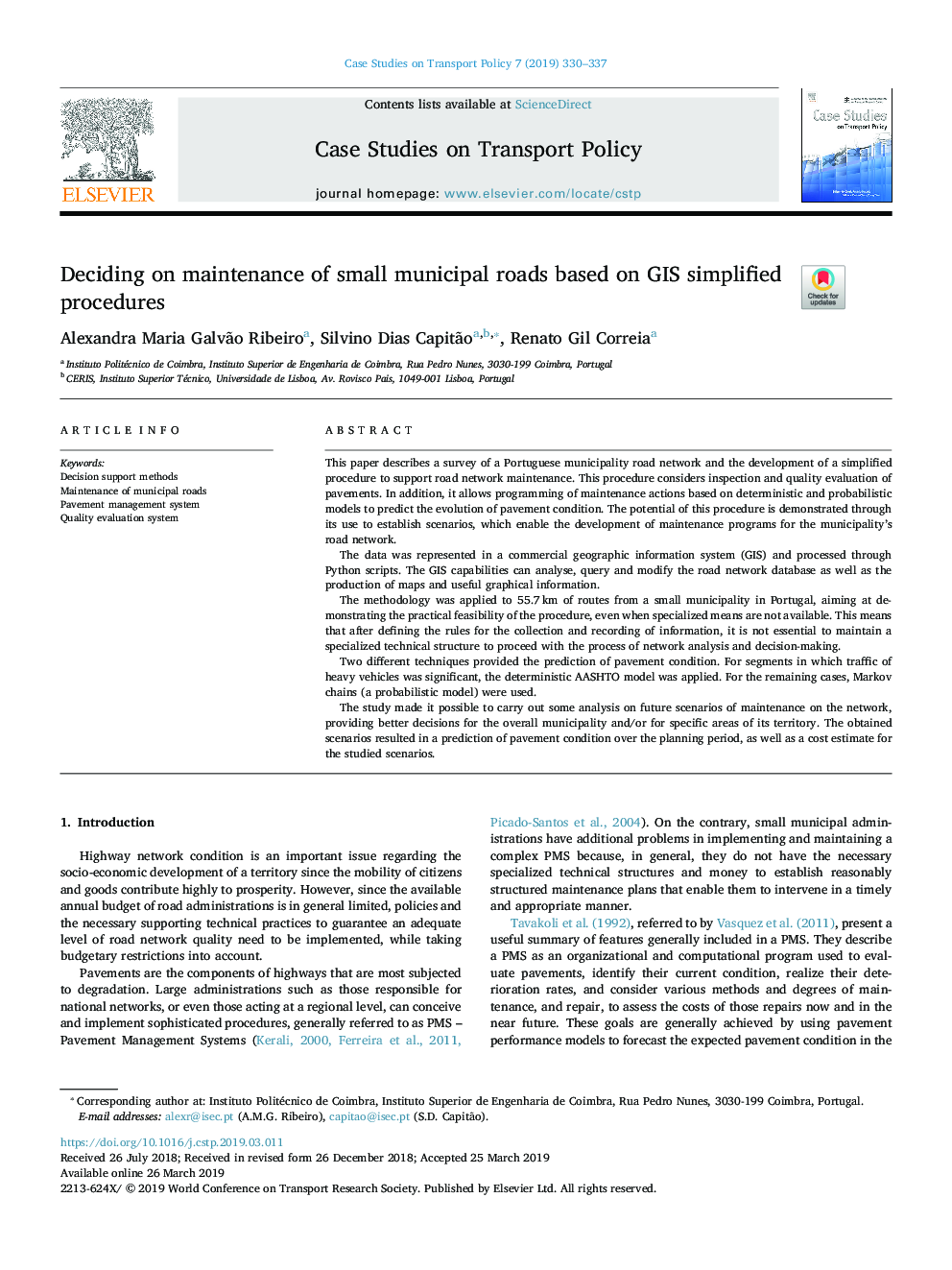 Deciding on maintenance of small municipal roads based on GIS simplified procedures