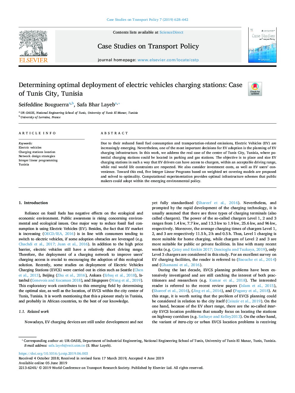 Determining optimal deployment of electric vehicles charging stations: Case of Tunis City, Tunisia