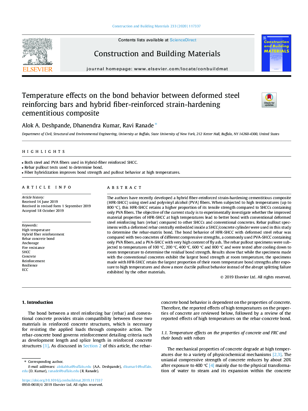 Temperature effects on the bond behavior between deformed steel reinforcing bars and hybrid fiber-reinforced strain-hardening cementitious composite