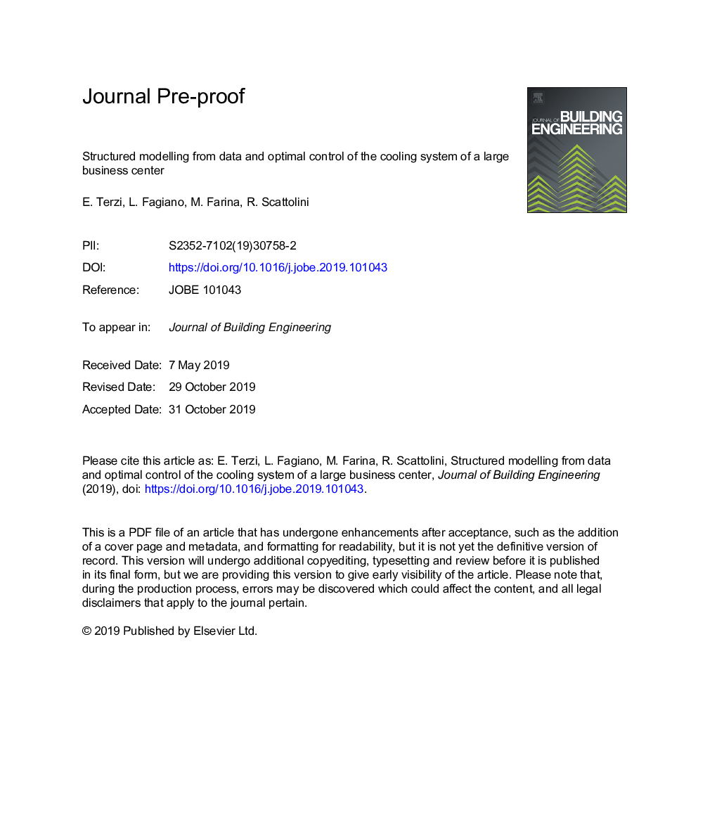 Structured modelling from data and optimal control of the cooling system of a large business center