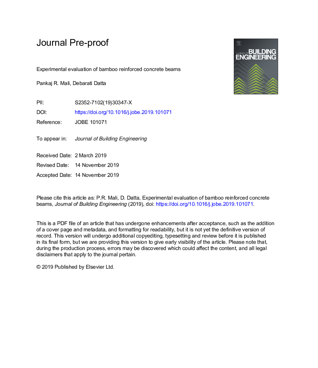 Experimental evaluation of bamboo reinforced concrete beams