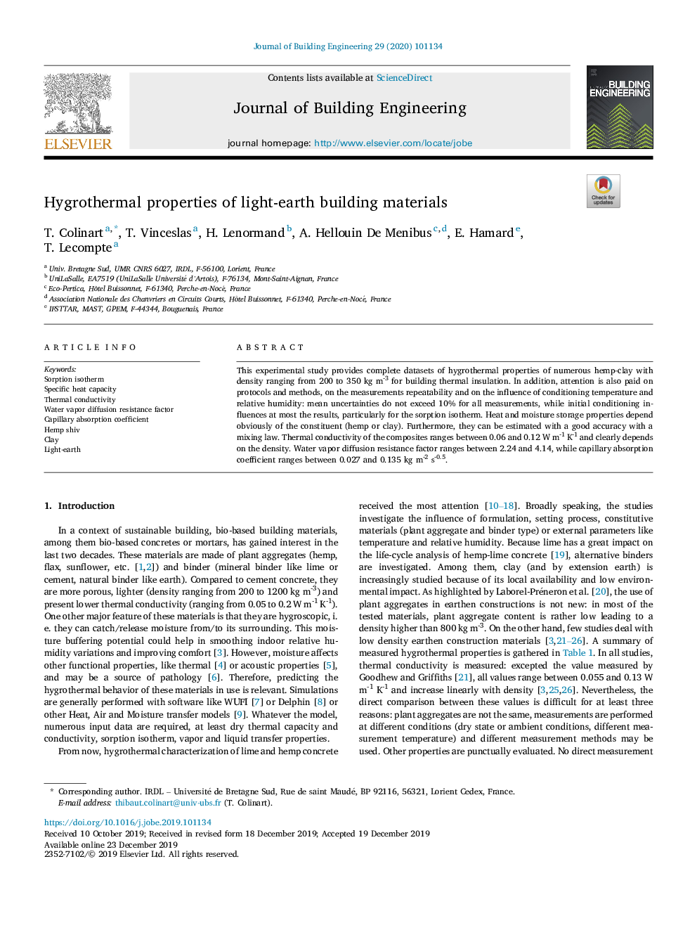 Hygrothermal properties of light-earth building materials