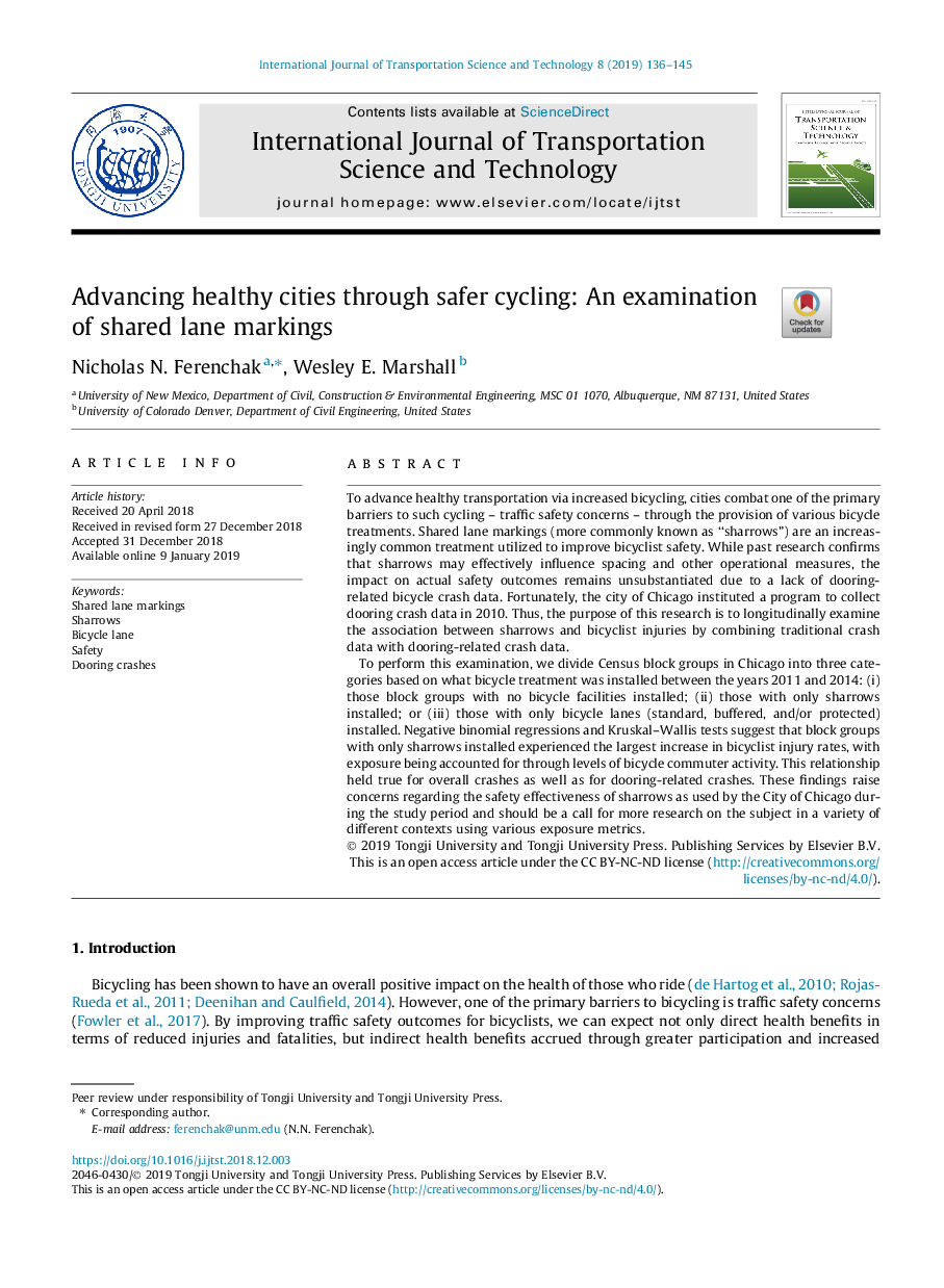 Advancing healthy cities through safer cycling: An examination of shared lane markings