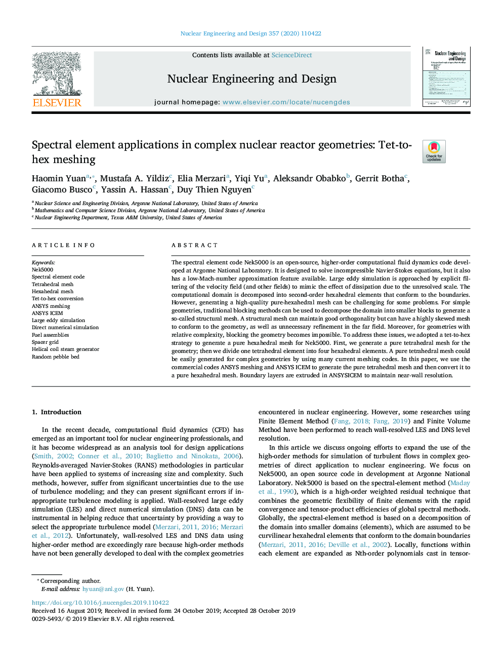 Spectral element applications in complex nuclear reactor geometries: Tet-to-hex meshing