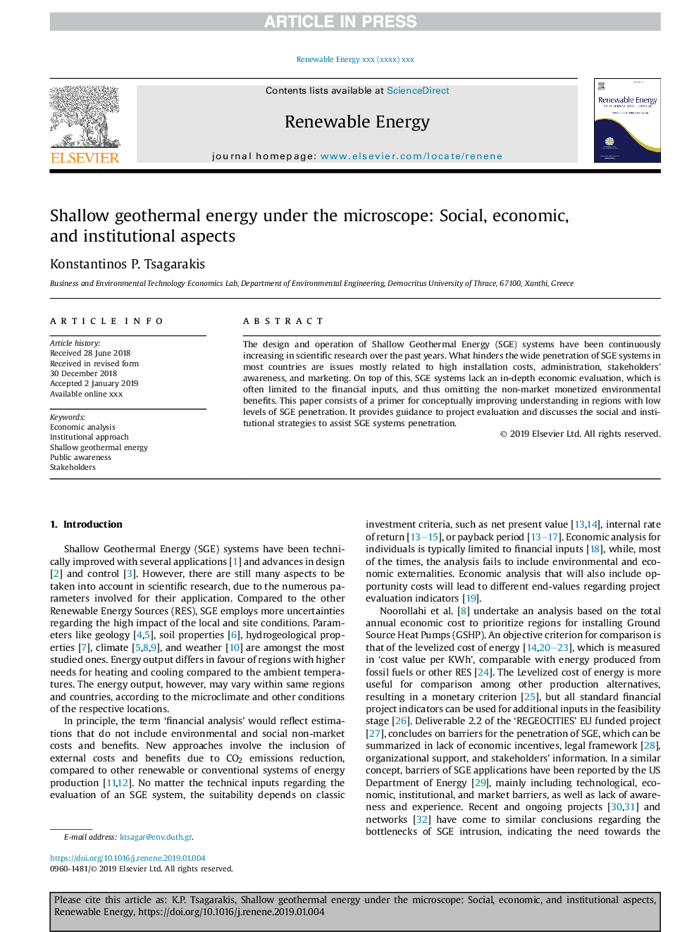 Shallow geothermal energy under the microscope: Social, economic, and institutional aspects