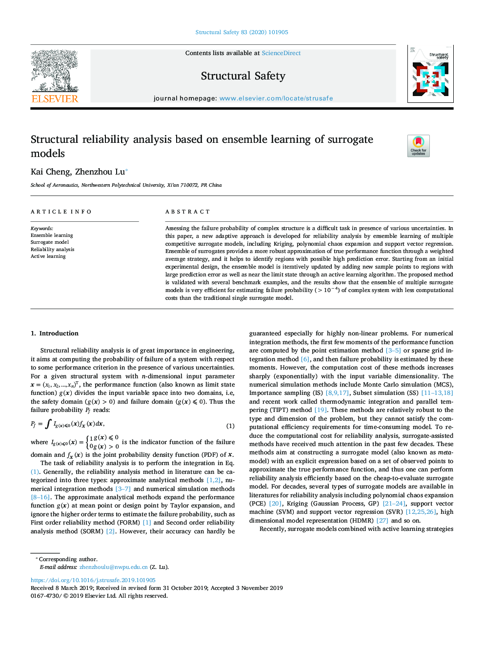 Structural reliability analysis based on ensemble learning of surrogate models