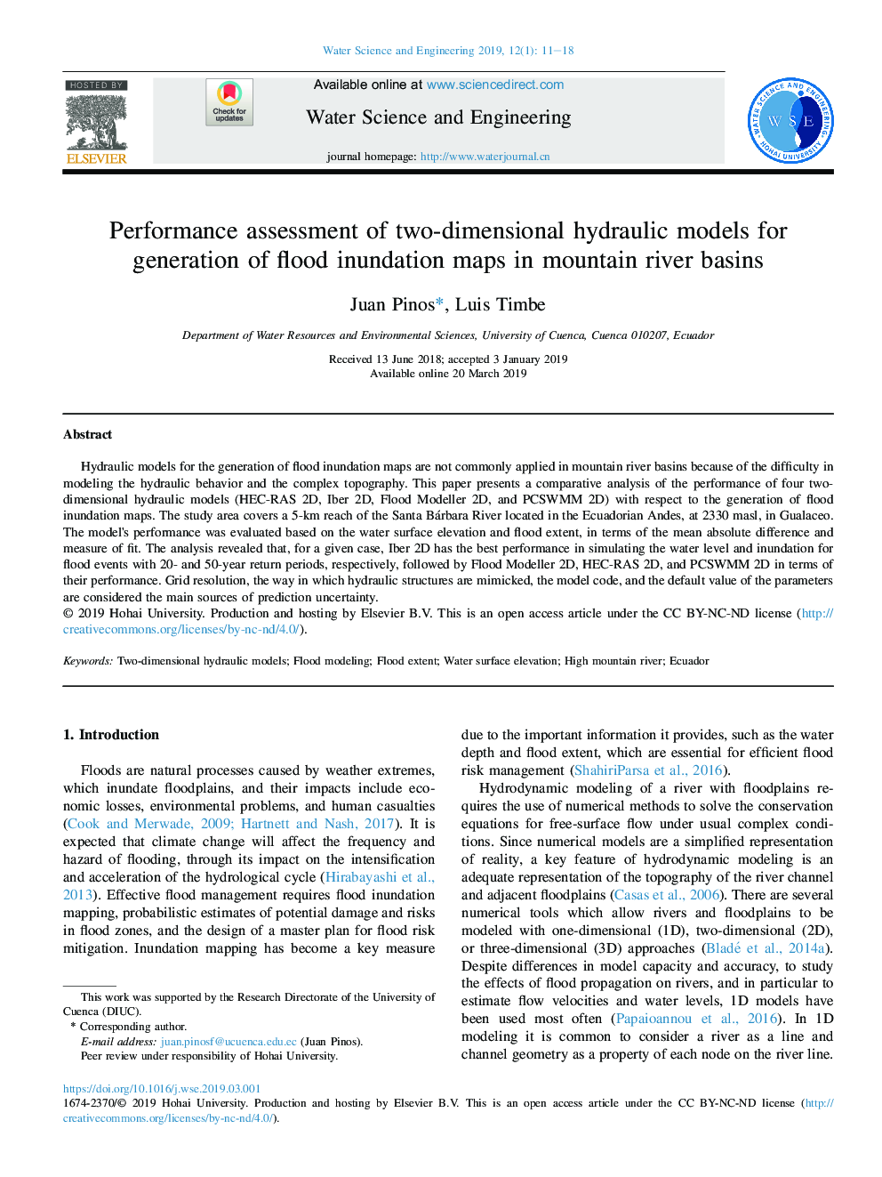 Performance assessment of two-dimensional hydraulic models for generation of flood inundation maps in mountain river basins