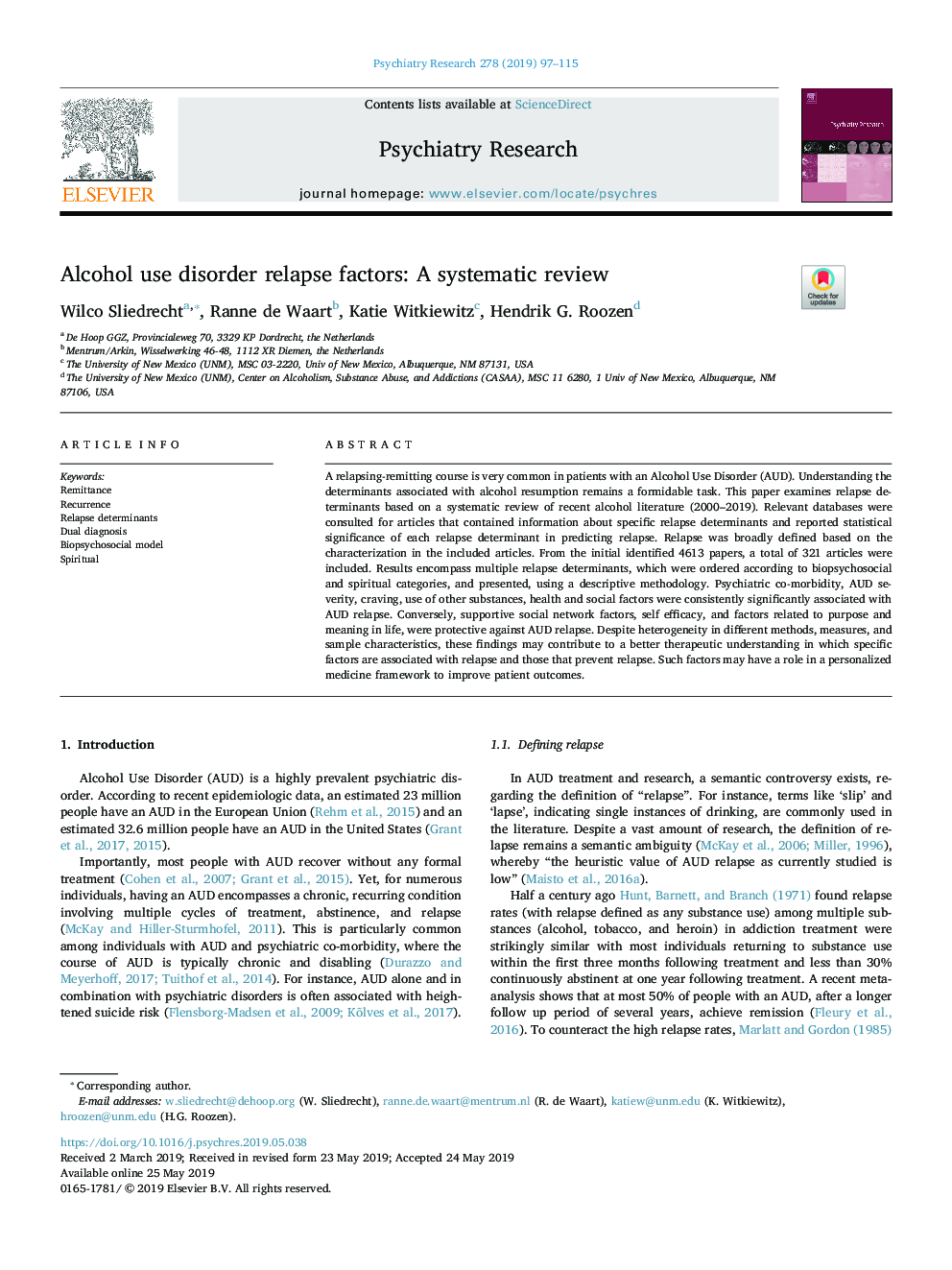 Alcohol use disorder relapse factors: A systematic review