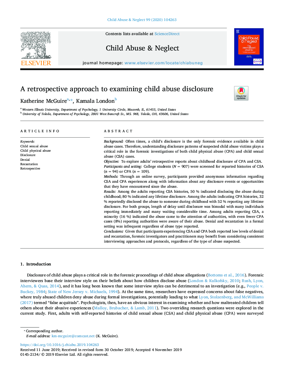 A retrospective approach to examining child abuse disclosure