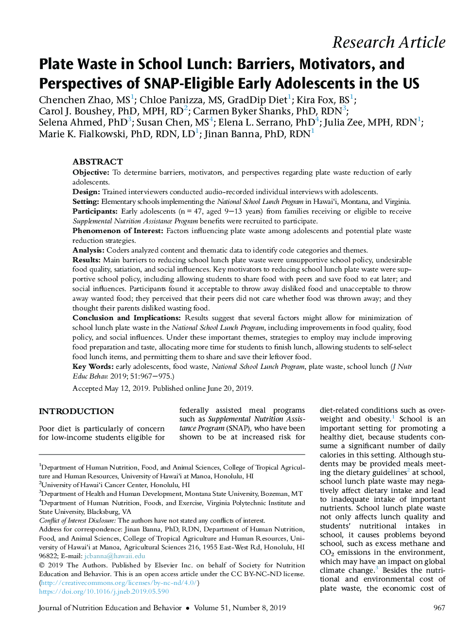 Plate Waste in School Lunch: Barriers, Motivators, and Perspectives of SNAP-Eligible Early Adolescents in the US