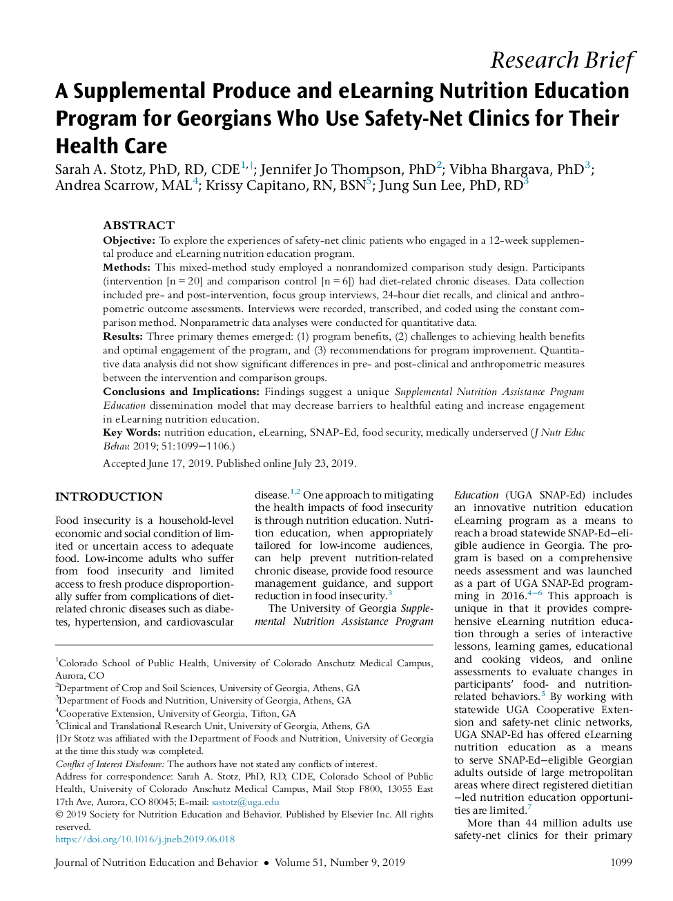 A Supplemental Produce and eLearning Nutrition Education Program for Georgians Who Use Safety-Net Clinics for Their Health Care