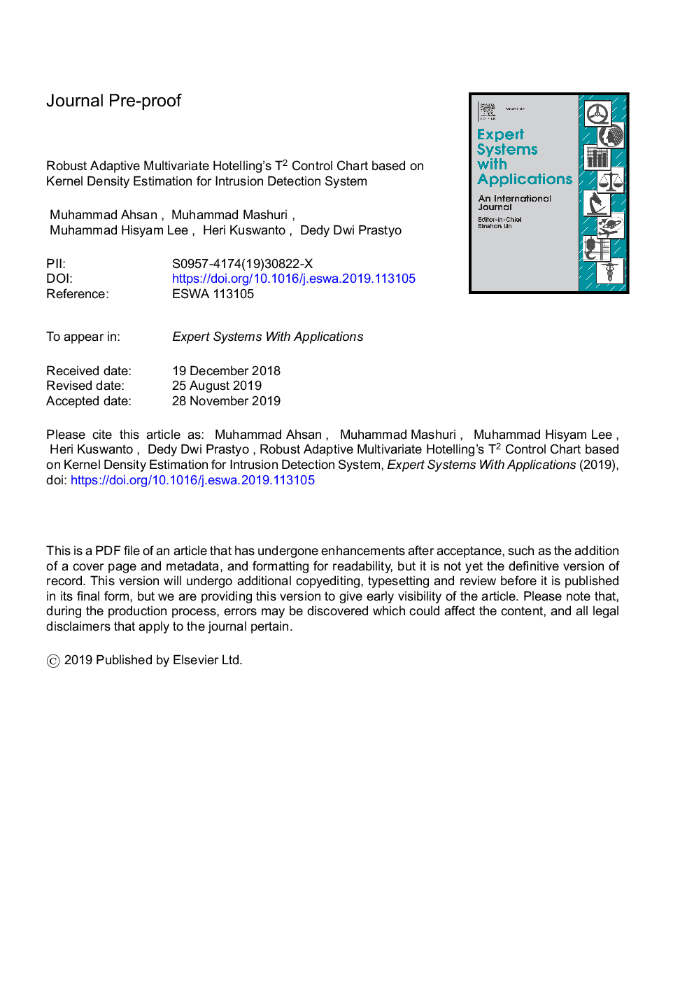 Robust adaptive multivariate Hotelling's T2 control chart based on kernel density estimation for intrusion detection system