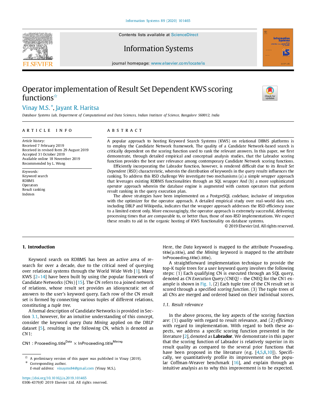 Operator implementation of Result Set Dependent KWS scoring functions