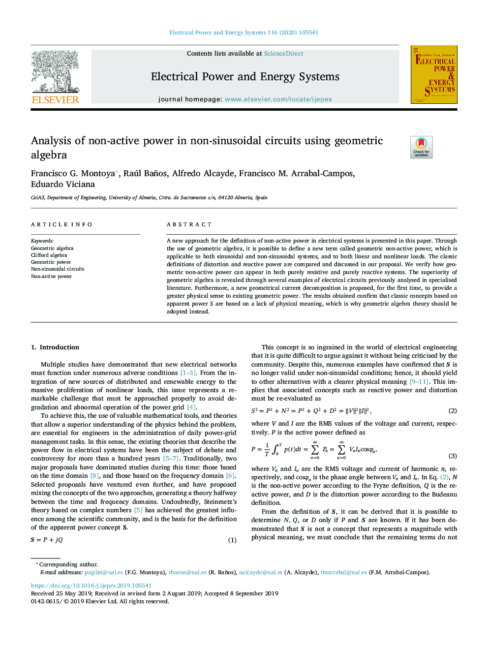 Analysis of non-active power in non-sinusoidal circuits using geometric algebra