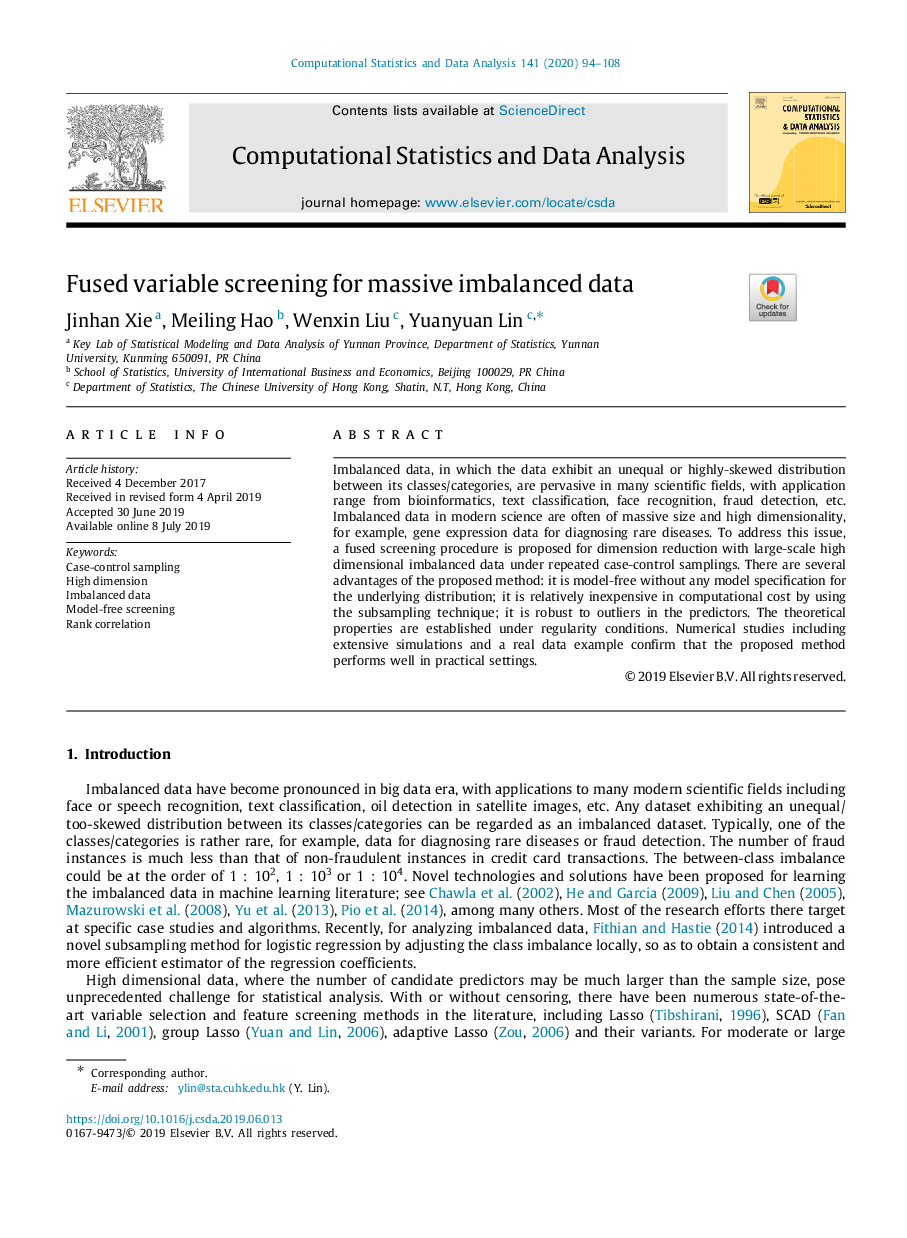 Fused variable screening for massive imbalanced data