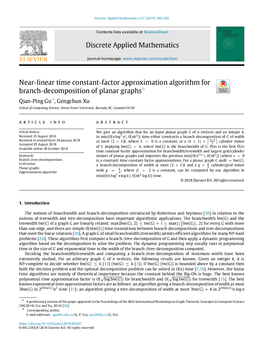 Near-linear time constant-factor approximation algorithm for branch-decomposition of planar graphs