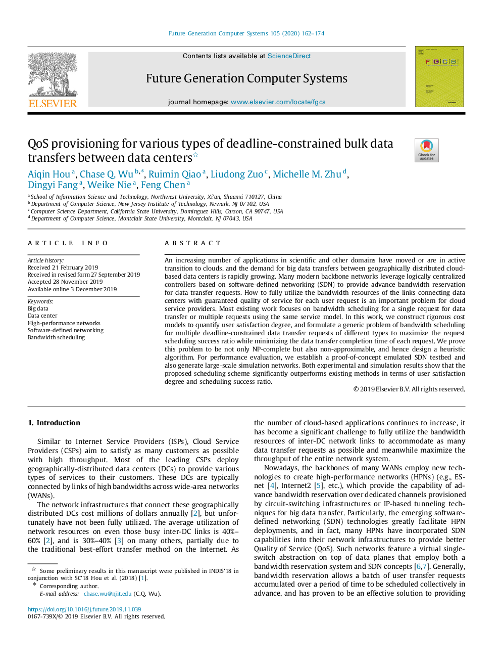 QoS provisioning for various types of deadline-constrained bulk data transfers between data centers