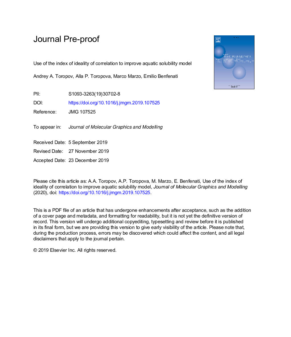 Use of the index of ideality of correlation to improve aquatic solubility model