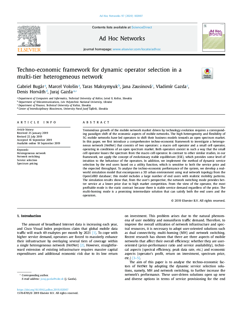 Techno-economic framework for dynamic operator selection in a multi-tier heterogeneous network