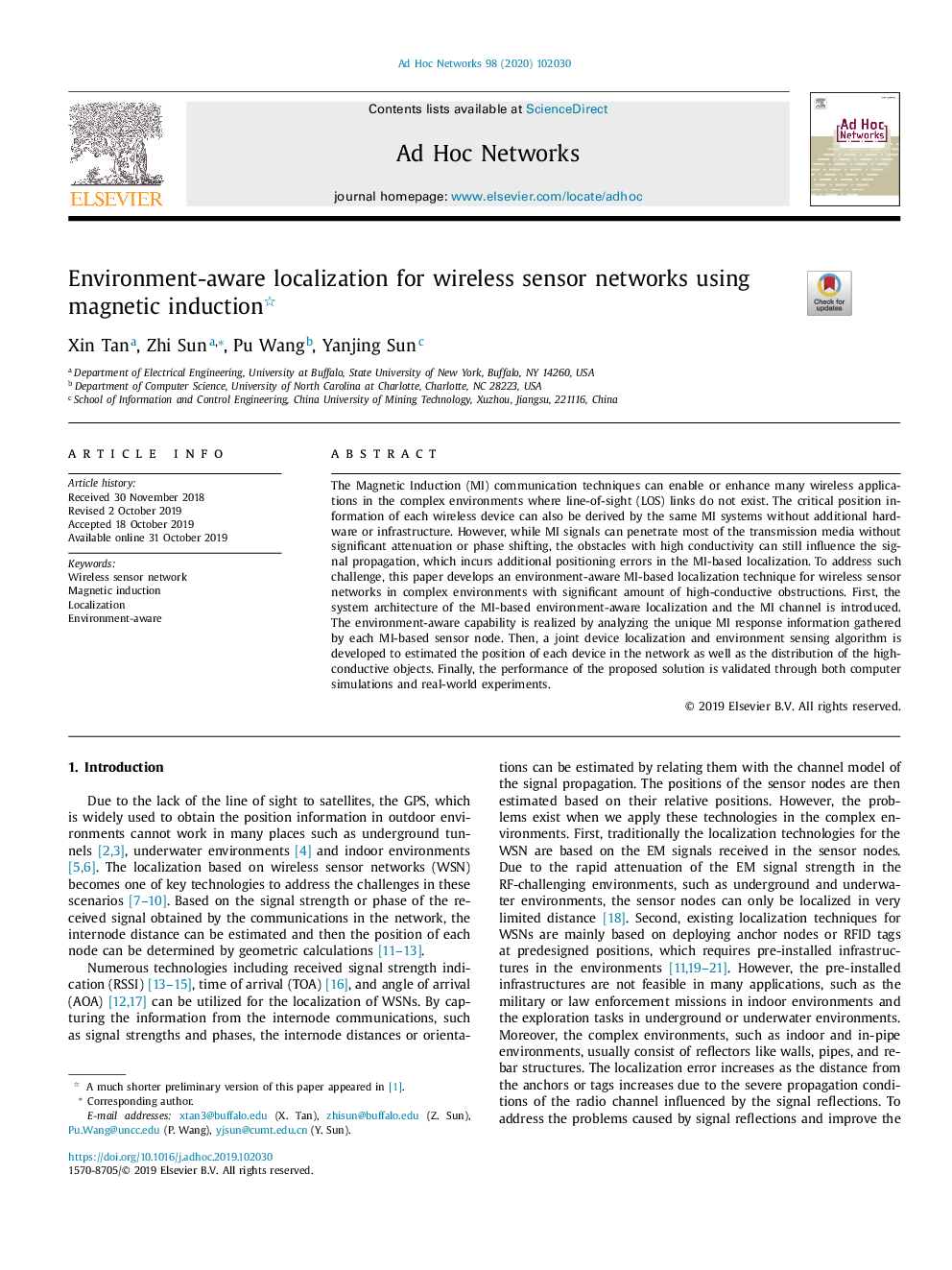 Environment-aware localization for wireless sensor networks using magnetic induction