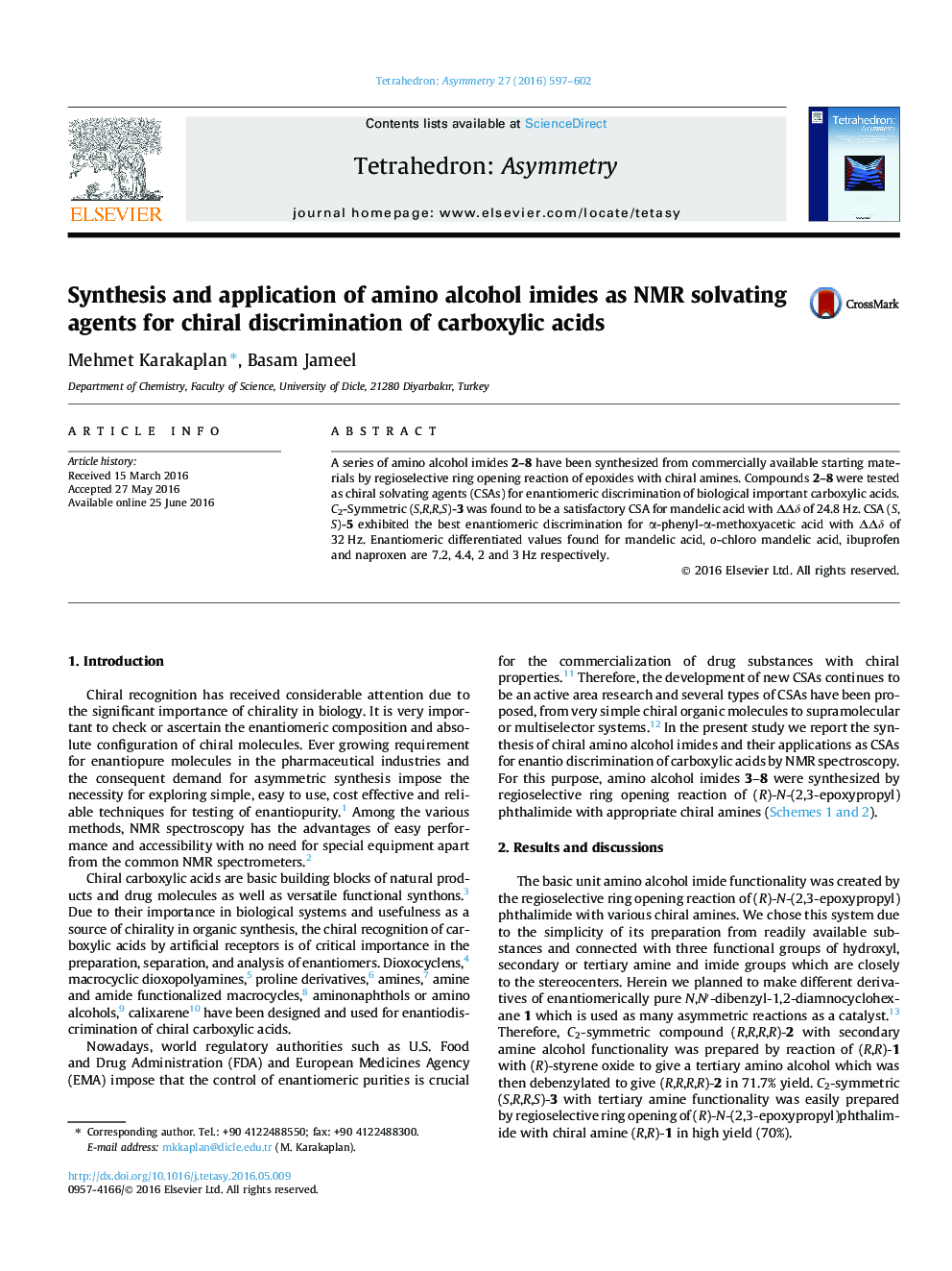 Synthesis and application of amino alcohol imides as NMR solvating agents for chiral discrimination of carboxylic acids