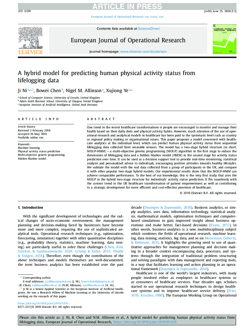 A hybrid model for predicting human physical activity status from lifelogging data