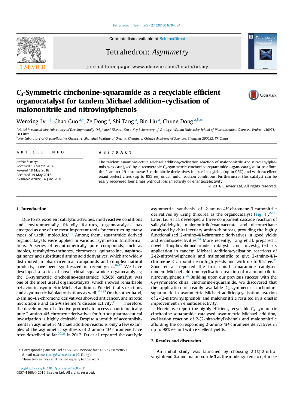 C3-Symmetric cinchonine-squaramide as a recyclable efficient organocatalyst for tandem Michael addition–cyclisation of malononitrile and nitrovinylphenols