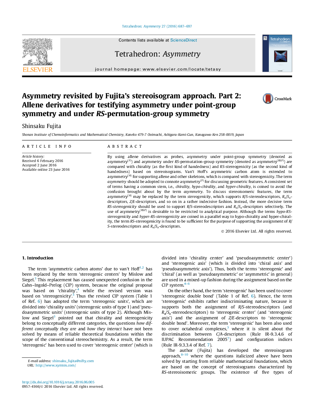 Asymmetry revisited by Fujita’s stereoisogram approach. Part 2: Allene derivatives for testifying asymmetry under point-group symmetry and under RS-permutation-group symmetry