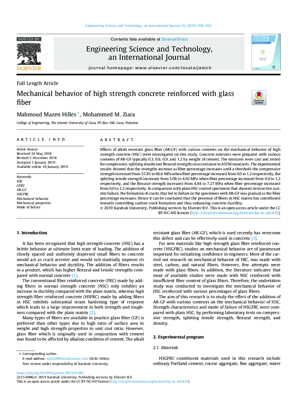 Mechanical behavior of high strength concrete reinforced with glass fiber