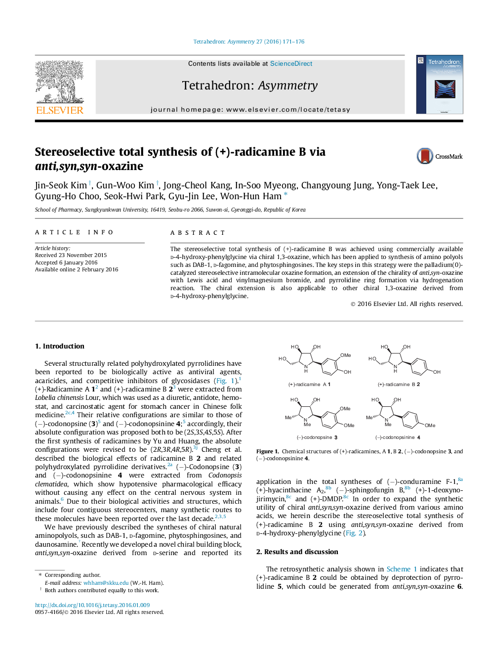 Stereoselective total synthesis of (+)-radicamine B via anti,syn,syn-oxazine