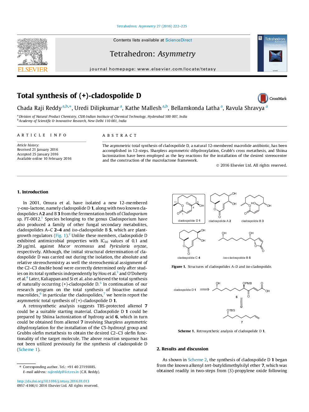 سنتز کل (+) - cladospolide D