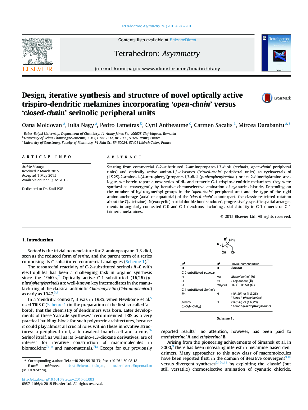 Design, iterative synthesis and structure of novel optically active trispiro-dendritic melamines incorporating ‘open-chain’ versus ‘closed-chain’ serinolic peripheral units