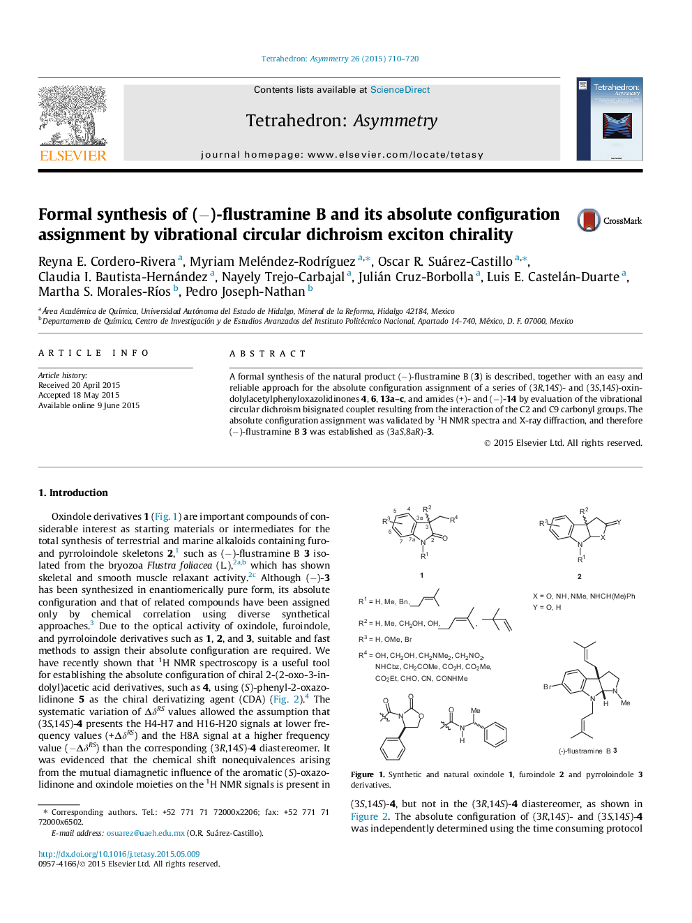 Formal synthesis of (−)-flustramine B and its absolute configuration assignment by vibrational circular dichroism exciton chirality