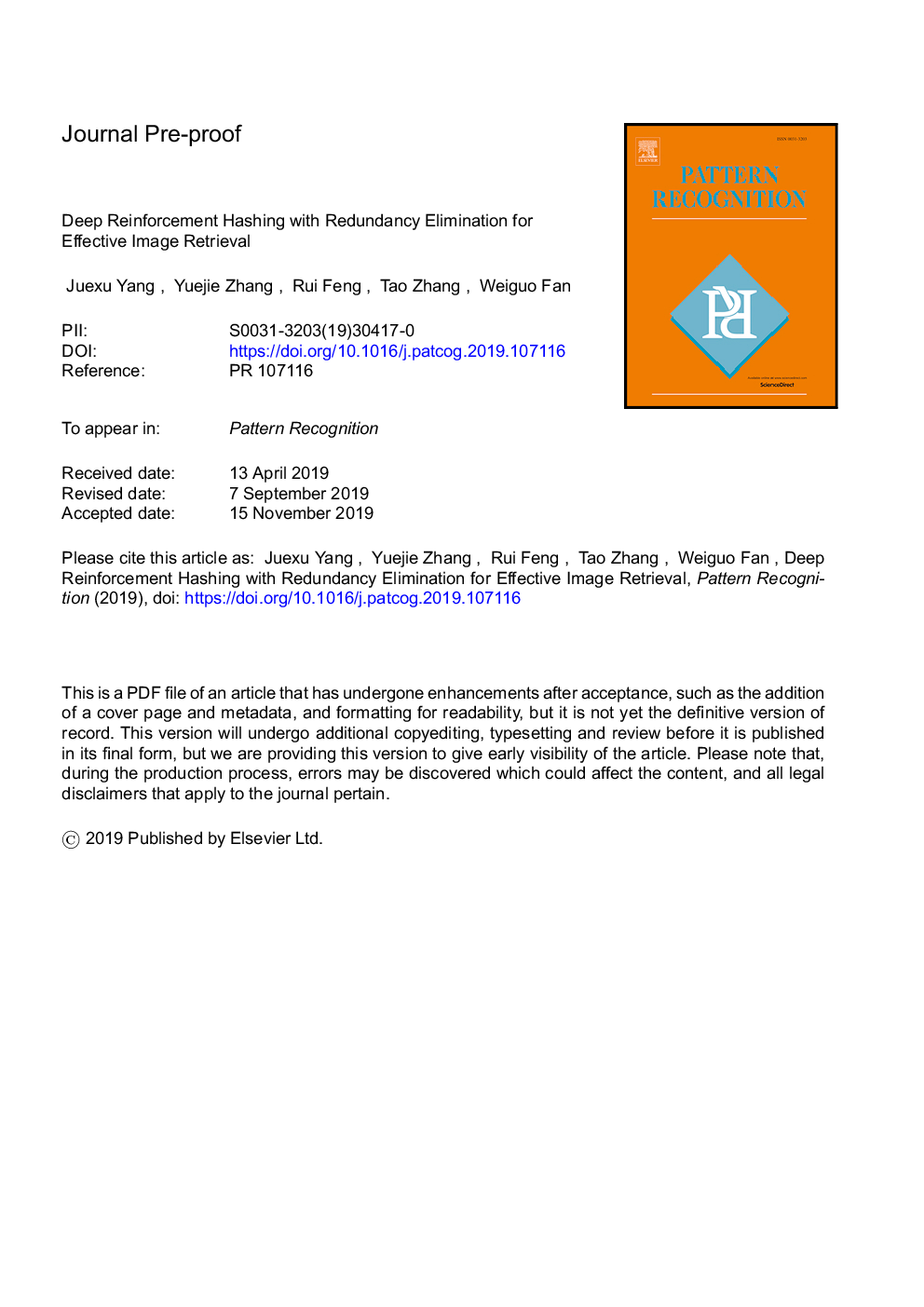 Deep reinforcement hashing with redundancy elimination for effective image retrieval