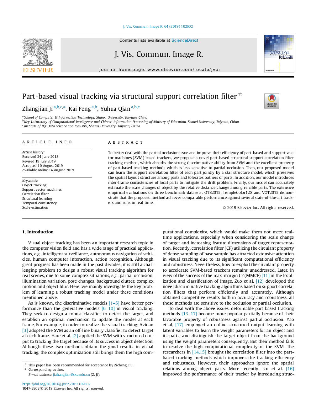 Part-based visual tracking via structural support correlation filter