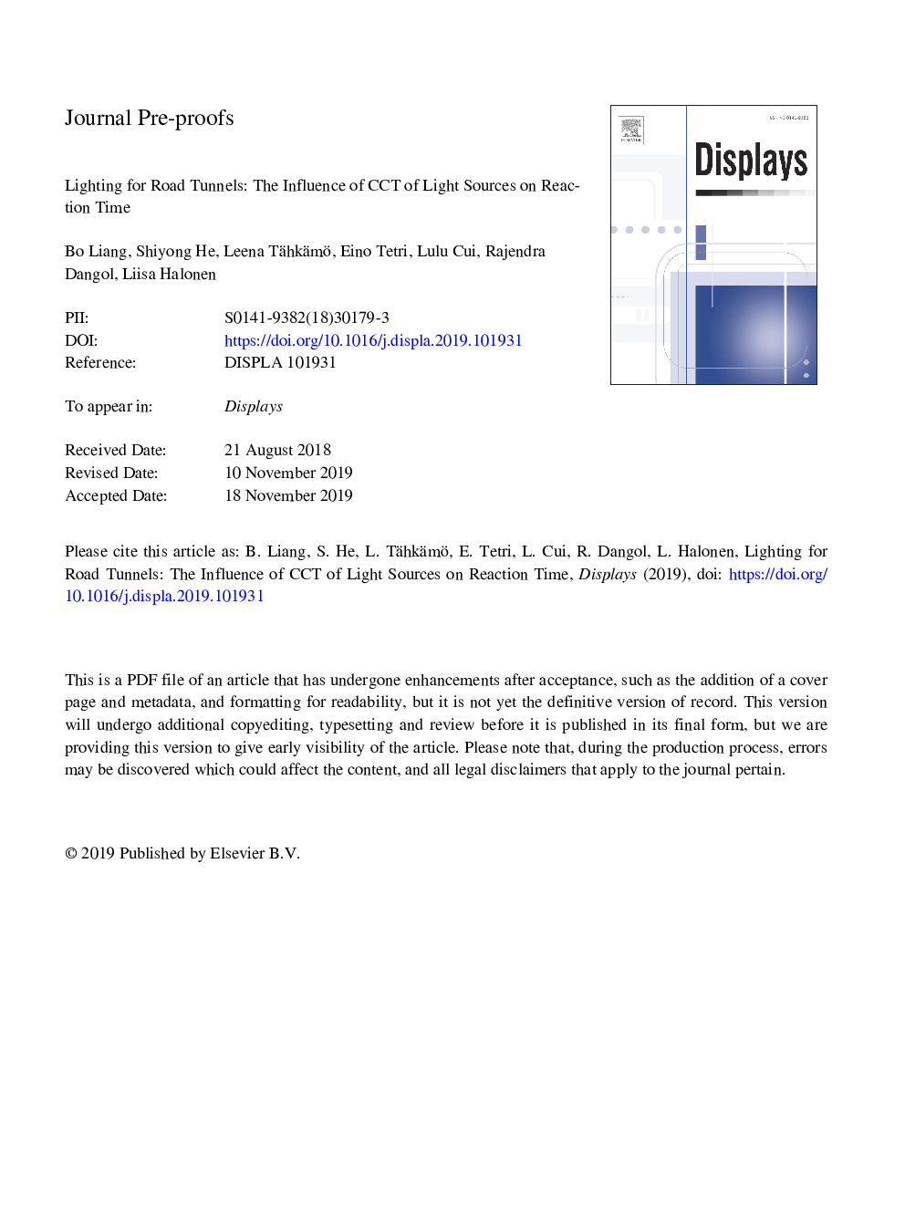 Lighting for road tunnels: The influence of CCT of light sources on reaction time