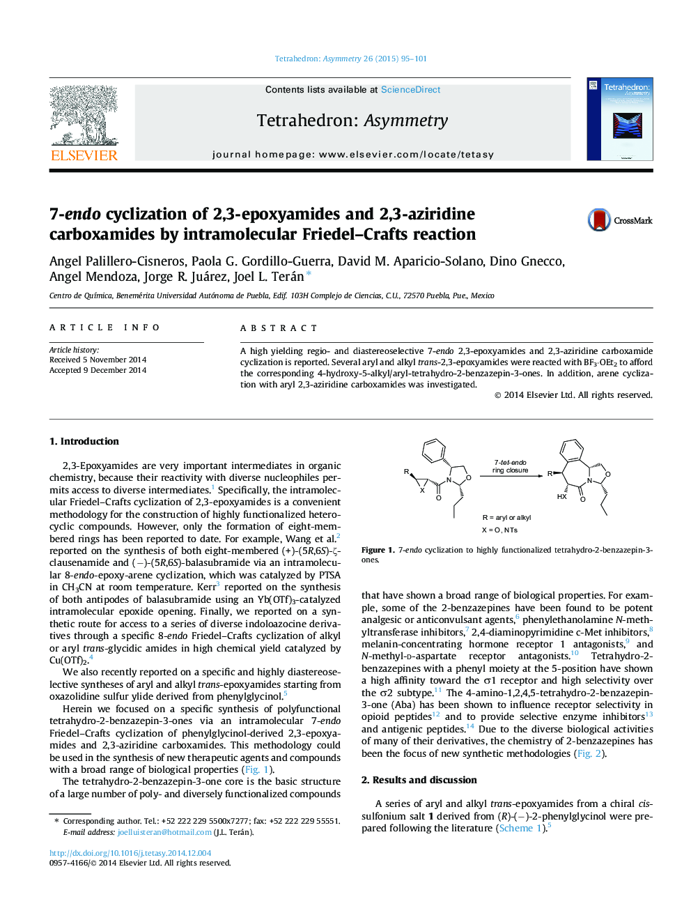 7-endo cyclization of 2,3-epoxyamides and 2,3-aziridine carboxamides by intramolecular Friedel–Crafts reaction