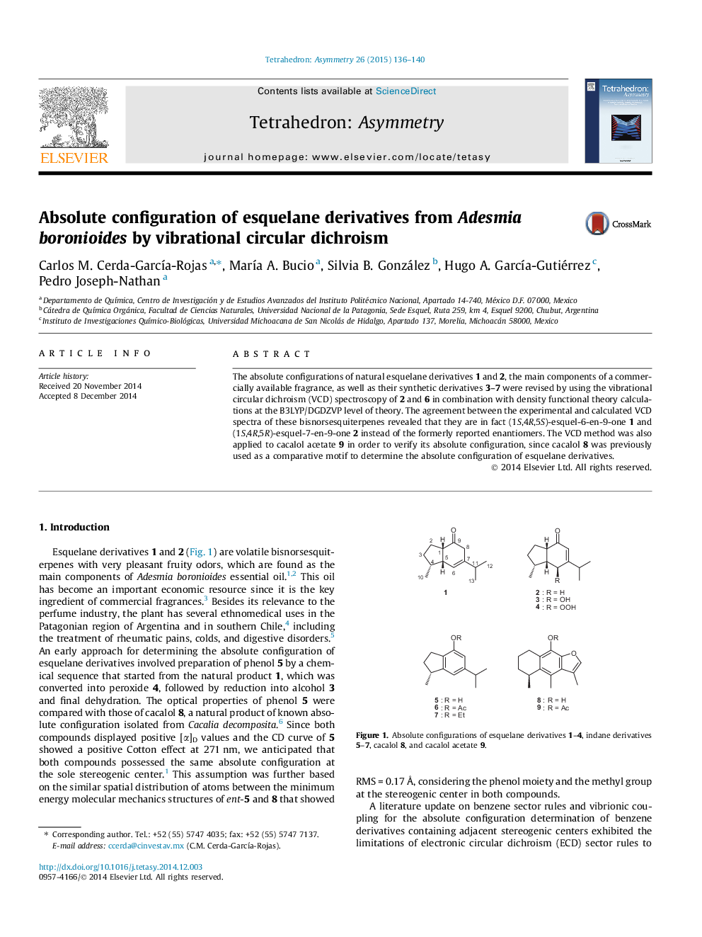 Absolute configuration of esquelane derivatives from Adesmia boronioides by vibrational circular dichroism