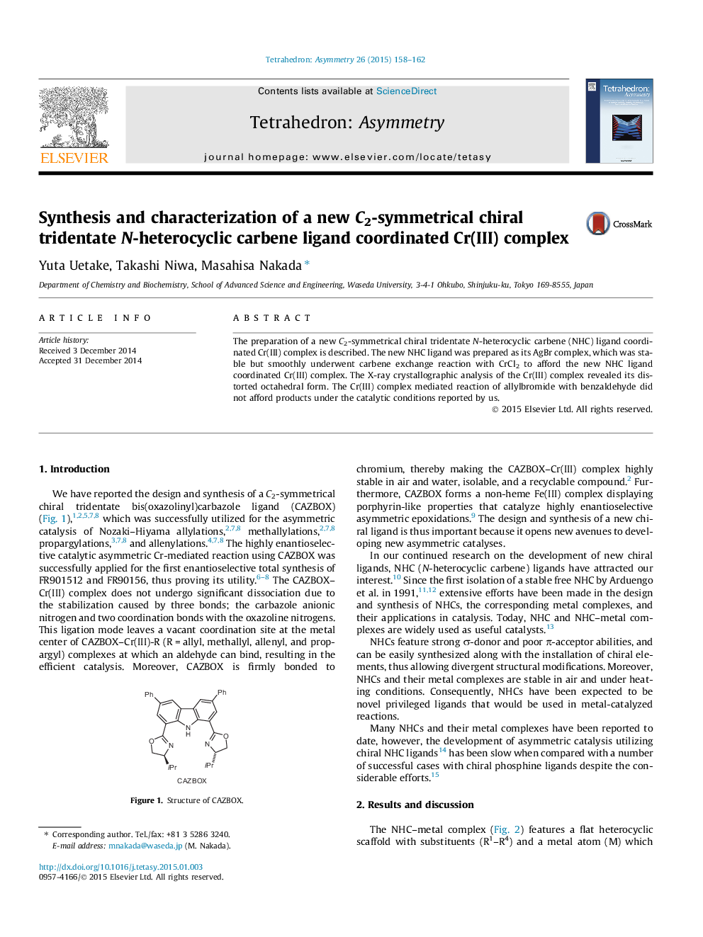 Synthesis and characterization of a new C2-symmetrical chiral tridentate N-heterocyclic carbene ligand coordinated Cr(III) complex