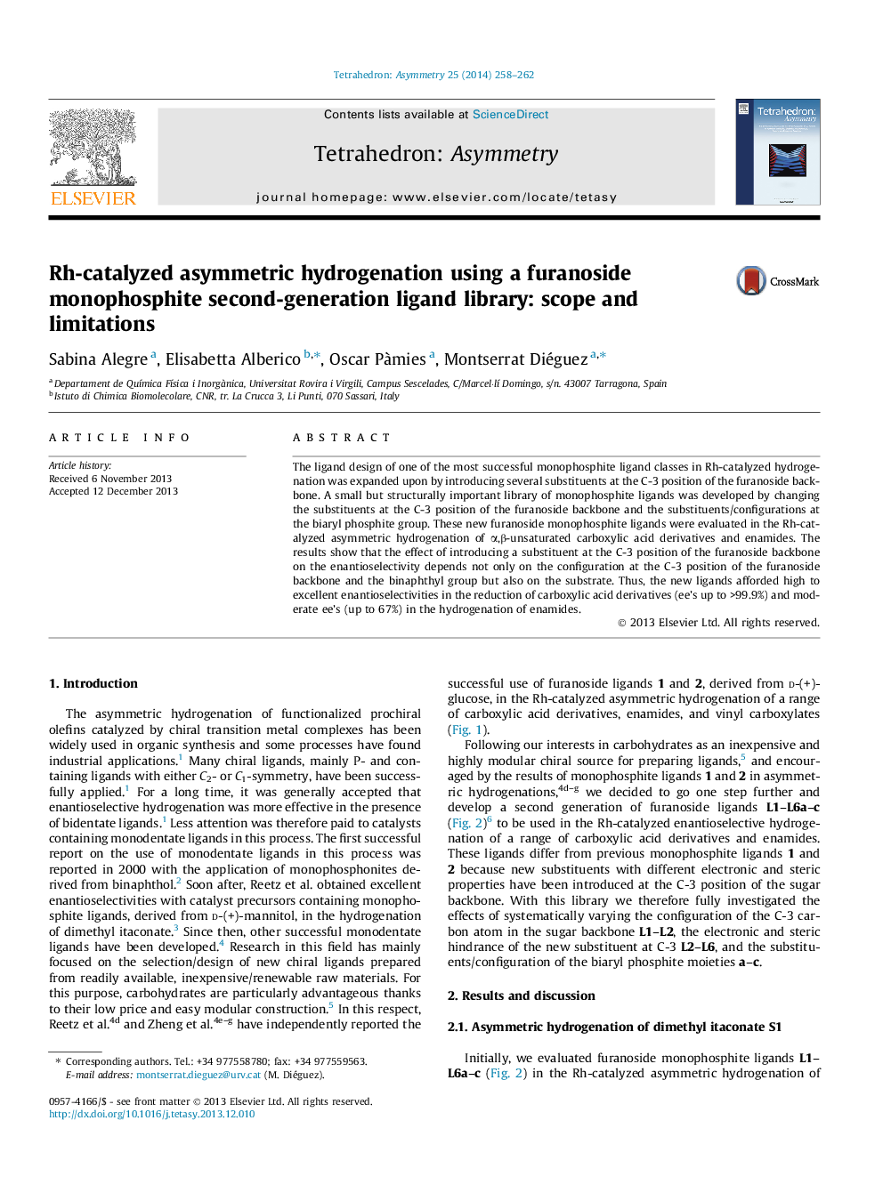 Rh-catalyzed asymmetric hydrogenation using a furanoside monophosphite second-generation ligand library: scope and limitations