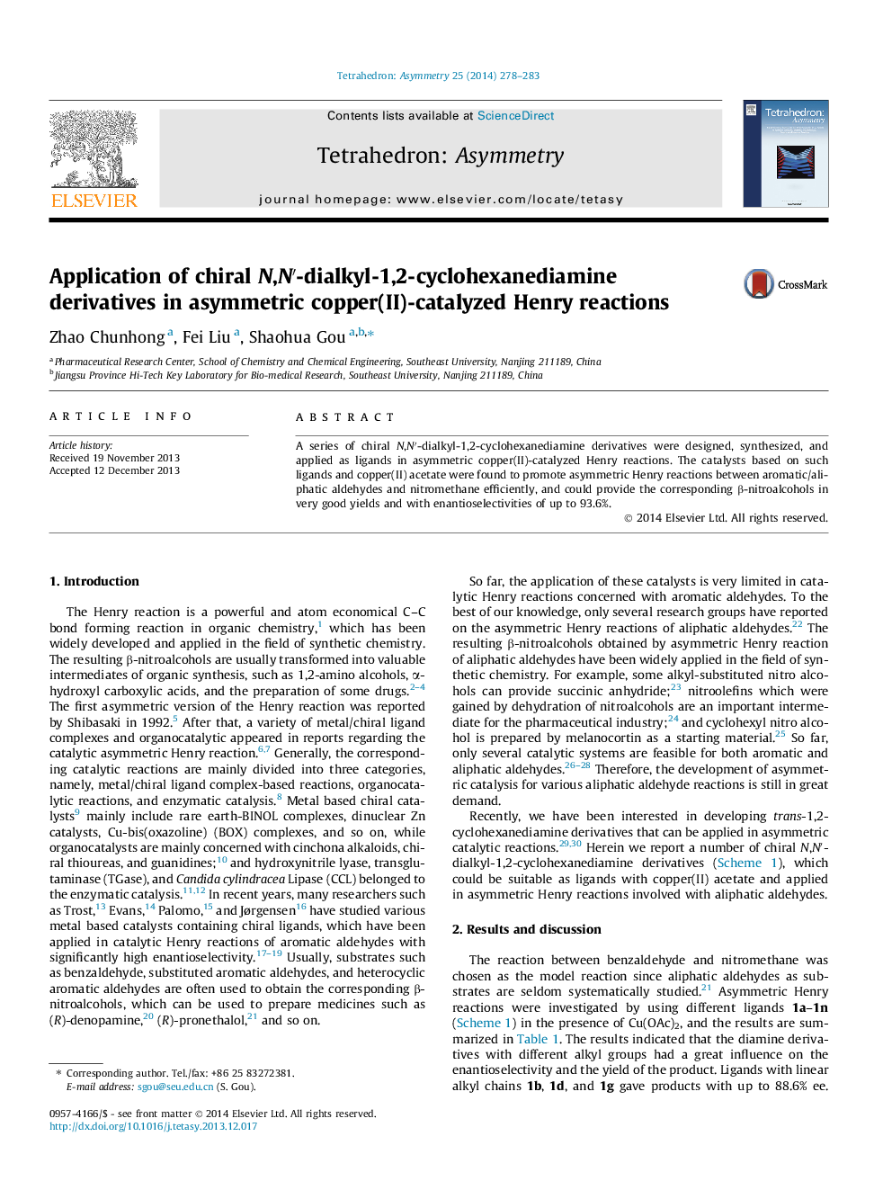 عکس صفحه اول مقاله: Application of chiral N,N′-dialkyl-1,2-cyclohexanediamine derivatives in asymmetric copper(II)-catalyzed Henry reactions Application of chiral N,N′-dialkyl-1,2-cyclohexanediamine derivatives in asymmetric copper(II)-catalyzed Henry reactions