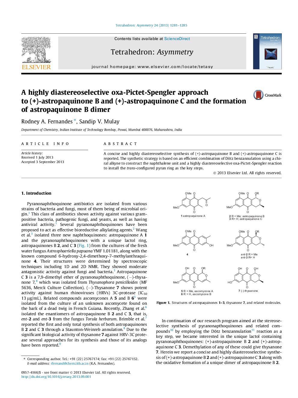 A highly diastereoselective oxa-Pictet-Spengler approach to (+)-astropaquinone B and (+)-astropaquinone C and the formation of astropaquinone B dimer