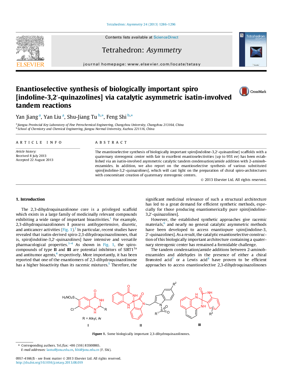 Enantioselective synthesis of biologically important spiro[indoline-3,2′-quinazolines] via catalytic asymmetric isatin-involved tandem reactions