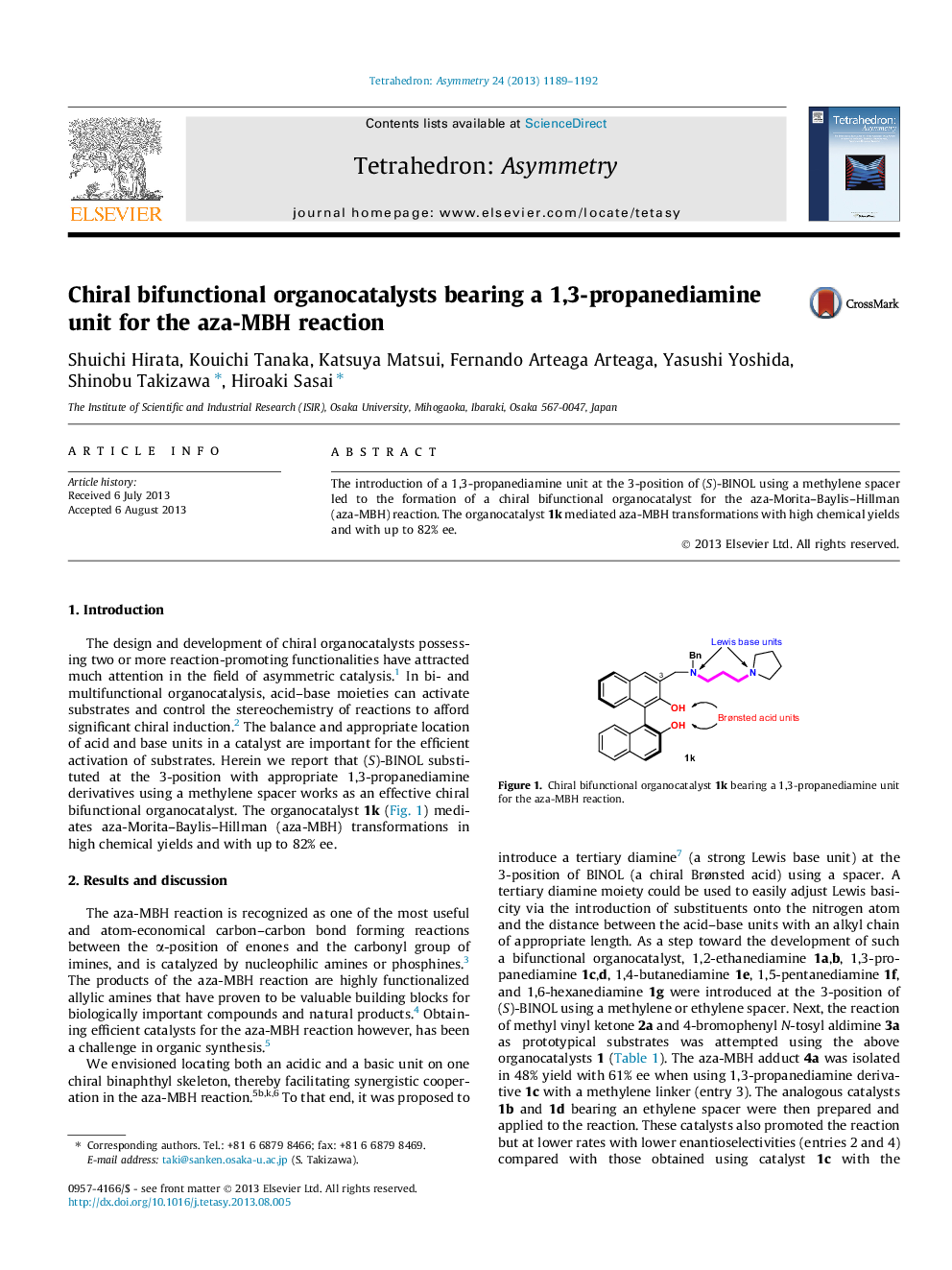 Chiral bifunctional organocatalysts bearing a 1,3-propanediamine unit for the aza-MBH reaction