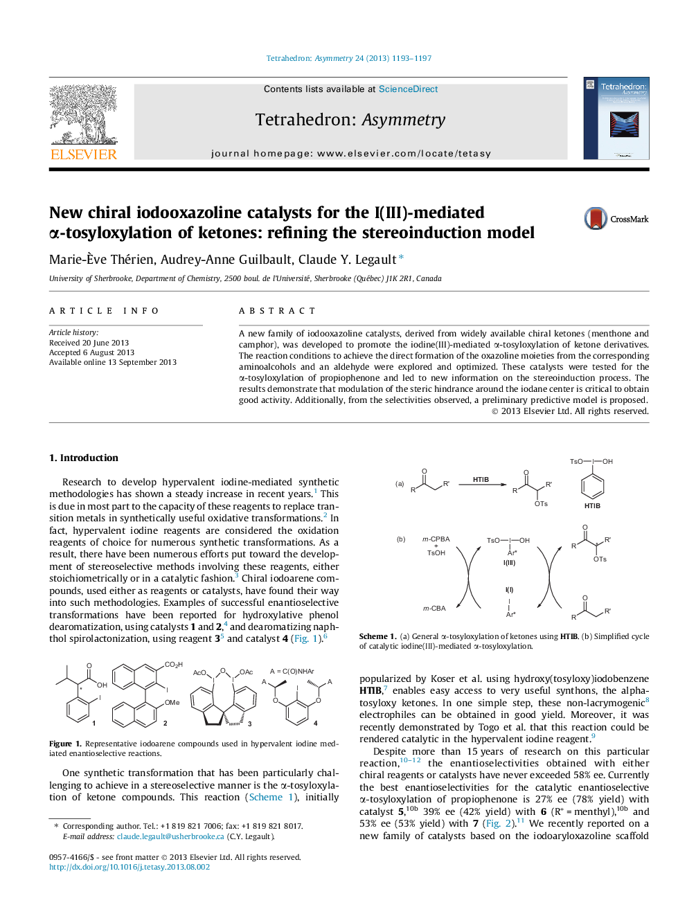 New chiral iodooxazoline catalysts for the I(III)-mediated α-tosyloxylation of ketones: refining the stereoinduction model